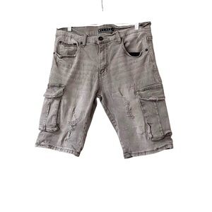 Decibel Urban Style Men's Torn Distressed Cargo Denim Shorts in Gray Size 34